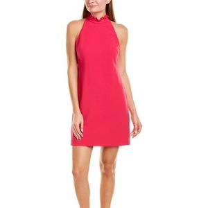 Vince Camuto Ruffle High Neck Shift Mini Short Dress Hot Pink Size 0P NWOT